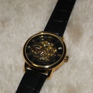 Authentic Polished Metal 3-Dial Gold Skeleton